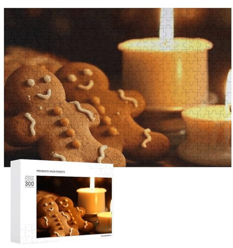 Jigsaw Puzzles 300 PCS Candles And Gingerbread Men Puzzles Jigsaw Puzzles Personalized Picture Puzzle Custom Puzzles from Photos Wooden Puzzle for Adults Classic Jigsaw Puzzle for Family Wedding Birth