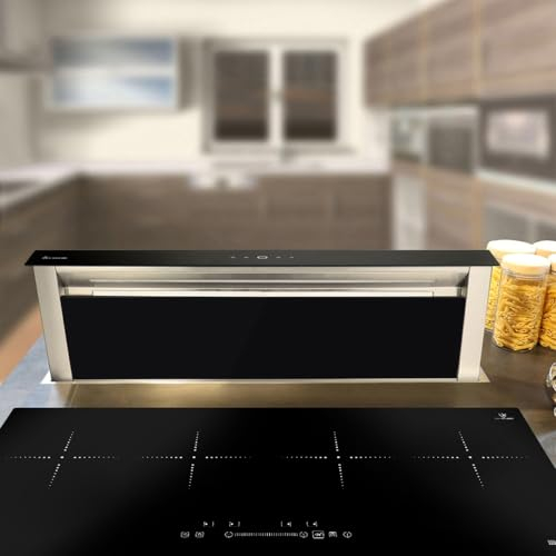 KKT KOLBE Downdraft Dunstabzug 87 cm | Tischabzug versenkbar | Dunstabzugshaube | Edelstahl | schwarzes Glas | Nachlaufautomatik | SensorTouch Bedienung | DRAFT870