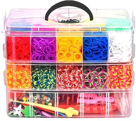 Inkoby DIY Bandas de Goma Hechas A Mano, Caja de Herramientas para Tejer, Kit de Pulsera, Juguetes para Tejer Manualidades Elásticas, Juguetes con Cuentas para Niñas