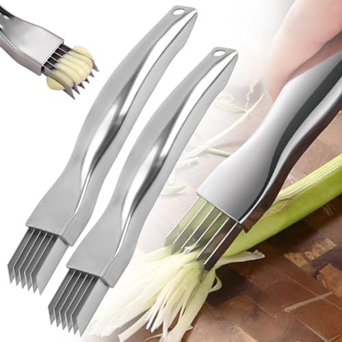 Gemüseschneider, Edelstahl gehackte grüne Zwiebel Messer, Zerkleinerung Cutter Shredder Messer Haushalt Multifunktionale Food Slicer Gadget (2)
