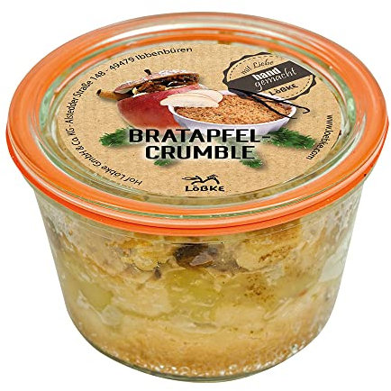 Löbke | Gebackener Bratapfel-Crumble | bedeckt mit knusprigen Marzipan-Crumbles | im Weckglas | 240 g