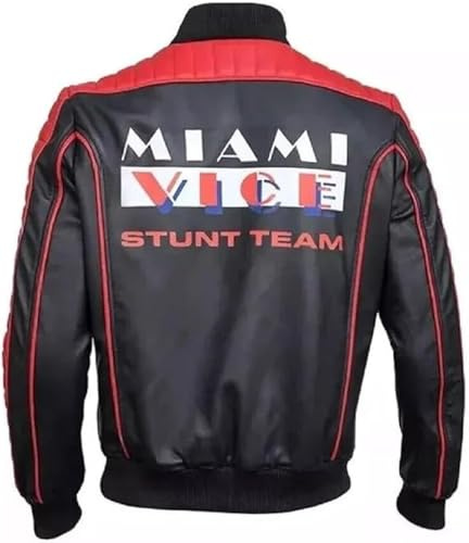 ZM ATTIRE Giacca da uomo Miami Fall, stile Ryan Gosling, Vice Stunt Team, in pelle bomber, Nero - Similpelle., L