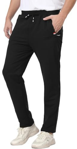 JustSun Jogginghose Herren Trainingshose Sporthose Herren Lang Freizeithose Baumwolle mit Reissverschluss Taschen Schwarz XL