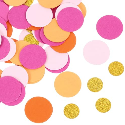 sourcing map Lot de 100 confettis ronds à paillettes pour décoration de fête, mariage, festival, 2,5 x 2,5 cm, rose fluo, rose clair, orange, orange fluo, doré