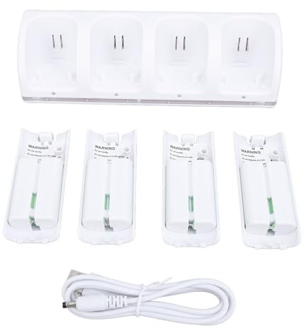 Wii Remote Charger, Remote Controller Charger Station for Wii with 4 Pack 2800mAh Rechargeable Battery Pack, ABS Rechargeable Batteries for Wii, Remote not Included (White)