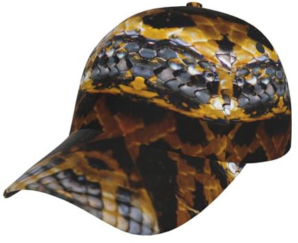 Modische Baseballkappe, klassisch, Baumwolle, Schlangenmuster, verstellbar, Unisex, Gelb, Schwarz, Einheitsgröße