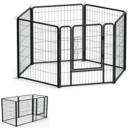XMTECH Welpenlaufstall 6 Gitter je 80 x 80 cm Freilaufgehege Hundelaufstall, Welpenauslauf mit Türen, flexibel und faltbar, Welpengitter für Wohnung & Garten