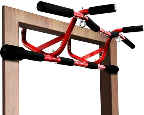 Moorstdel Klimmzugstange tür Türrahmen, No-Punch Pull Up Bar mit mehreren Winkel Griff Unterstützung, TürrahmenKeil zu verhindern, dass Reckstange Indoor aus fallen Mehr für (Rot,Schwarz,)