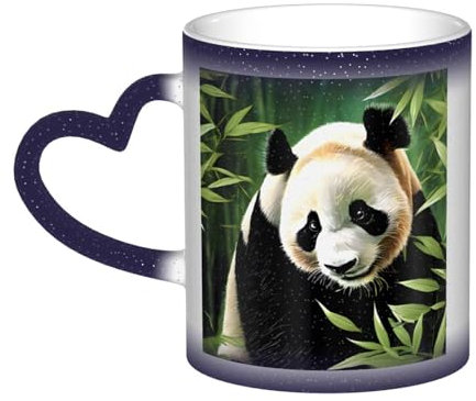 Tasse à café en céramique qui change de couleur à la chaleur - 11 oz - Adorable tasse à café en céramique avec panda de dessin animé - Cadeau d'anniversaire parfait pour la famille, les amoureux et le