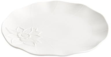 WOTZOV Assiette à dîner, Vaisselle en céramique Blanche en Relief avec Motif de Lotus, Assiette de Cuisine