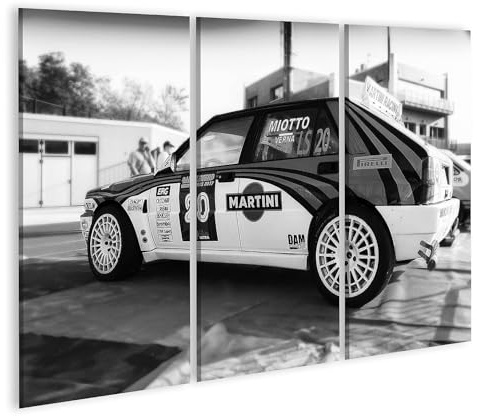 islandburner Bild auf Leinwand Rallye Wagen in Schwarz Weiß auf Parkplatz Bühne Bilder Wandbilder Poster