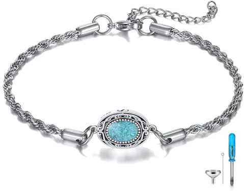 DAYLINLOVE Turquoise Cremation Bracelet for Ashes 925 Sterling Silver Filigree Dangle Drop Earrings Turquoise Cremation Memorial Keepsake Jewellery Gifts for Ashes of Loved One Women