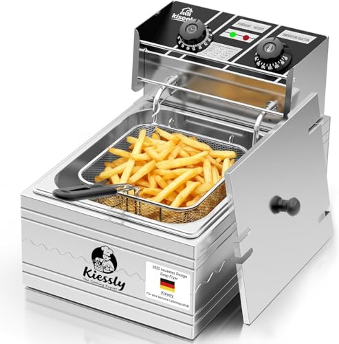 20 l elektrische Fritteuse, 3500W gewerbliche Fritteuse mit Körben und Deckeln, Küchenfritteuse aus Edelstahl mit zwei Tanks und Zeit- und Temperaturregelung für Pommes, Donuts (T6890)