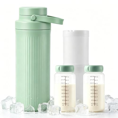 Portable Breast Milk Cooler for Outdoor, 1.5L Larger Capacity Milk Saver with 360° Long-Term Total Cooling, Large Travel Breast Milk Cooler with 2 Baby Bottles for Storing Breast Milk,BPA-Free