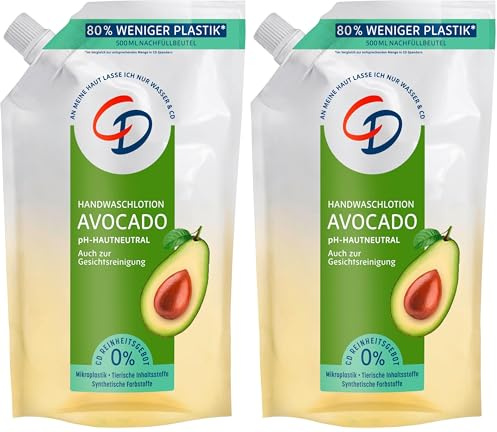 CD Avocado Waschlotion im Nachfüllbeutel 500ml – Pflegende Lotion für eine feuchtigkeitsspendende Reinigung – Vegan und seifenfrei, 500 ml (Packung mit 2)
