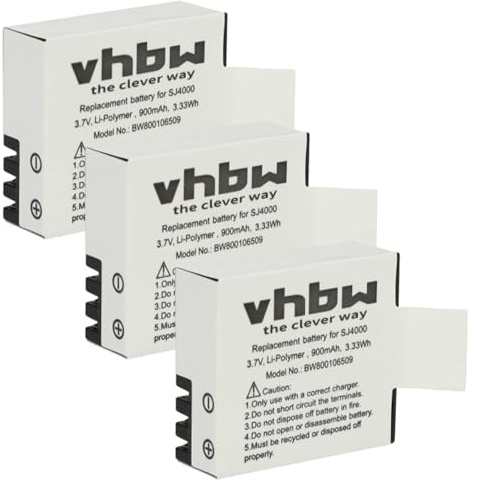 vhbw 3X Akku kompatibel mit Rollei Actioncam 625 Videokamera Camcorder (900 mAh, 3,7 V, Li-Polymer) + Infochip
