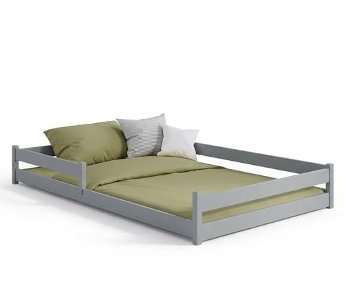 LANO meble Kinder-Doppelbett Zofia 120x200 Aschgrau, niedriges Bodenbett mit Gittern, Holzbett