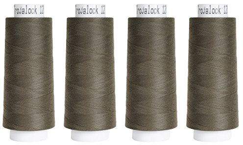 Amann Trojalock Overlockgarn 4X 2500 m (Oliv) | Gleichmäßiges Overlockgarn mit hoher Reißfestigkeit, ideal für Jersey und elastische Stoffe, 4er-Pack in gleicher Farbe