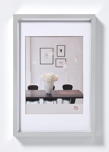 walther design Bilderrahmen silber 18 x 24 cm mit Passepartout, Steel Style Kunststoffrahmen ES824S