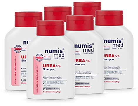 numis med Shampoo mit 5% Urea - 6x Hautberuhigendes Haarshampoo für extrem trockene, zu Juckreiz neigende Kopfhaut - vegane Haarpflege ohne Silikone, Parabene & Mineralöl - Haar Shampoo (6x 200 ml)