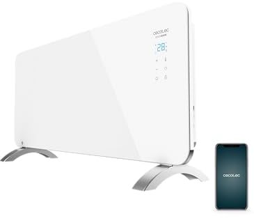 Cecotec Radiador Eléctrico Bajo Consumo Ready Warm 6750 Crystal Connection. Wifi, 2000 W, Termostato Regulable, 2 Modos, Temporizador, Soporte de pie, Protección sobrecalentamiento