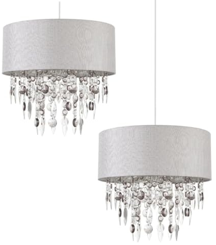 Pair of Large 40cm Easy Fit Shades in Grey with Acrylic Droplets