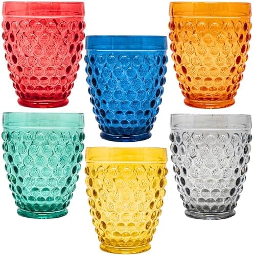 NAMAI - Set 6 Bicchieri Acqua Vetro Colorati, 270 ML, Vetro Resistente, Colori Vivaci, Idea Regalo