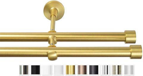 Rollmayer elegant und modern metall Gold Matt Vorhangstange/Gardinenstange Ø 19mm Rohr (120cm Crux, im Gold Matt, 2-läufig) verschiedene Größen und Endstücken. Ohne Ringe!