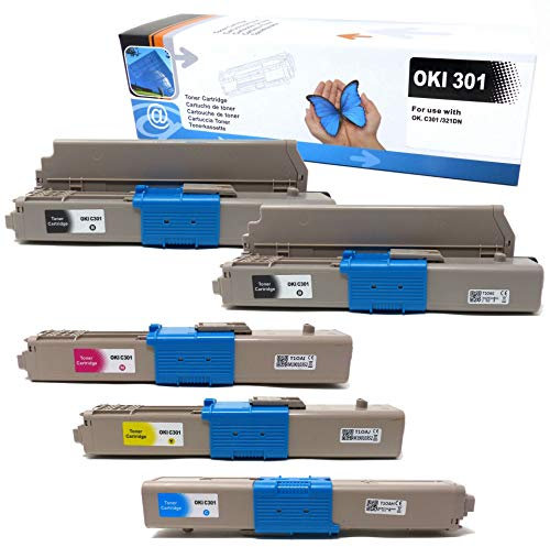5er Toner (ersetzt C301/321) für Oki C301 C321DN C301DN MC332DN MC342DN MC342DNW MC340 Series 44973533 44973534 44973535 44973536 - Black 2.200 Seiten Color 1.500 Seiten