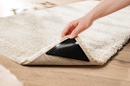 Teppich Anti Rutsch Unterlage Set - 4 Ecken - Plus 4 zusätzlichen Fixierungen - ideale Teppichunterlage Antirutsch für alle 4 Ecken - Größe ca. 11x11x15 cm – Schwarz