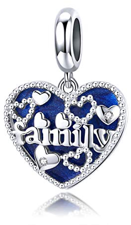 ZiNuo - Charm a forma di albero della vita, in argento Sterling 925, per braccialetti con ciondolo a forma di cuore e Argento, colore: Charm Blue Love Family, cod. SC-1556