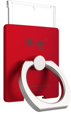 iRing Abnehmbare Platte für kabelloses Aufladen, inklusive Haken-Halterung Wand oder Autohalterung Handy Ring Griff Fingerhalter Ständer iPhone, Samsung, Android Smartphone (Metallic-Rot)