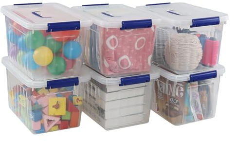 Cadineer 10 L Clear Storage Boxes, Plastic Lidded Storage Boxes Set of 6