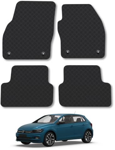 Compatible with VW Polo (2017+) 3mm Rubber Car Mats | Tailored Fit Durable Floor Mats Full Coverage Protection Waterproof Accessories Easy Clean Anti Slip Made in the UK