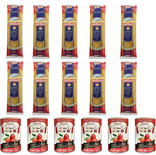 10x Divella Spaghetti Hartweizen Italian Pasta 500g + Italian Gourmet 100% italienische geschälte Tomaten dosen 6x 400g