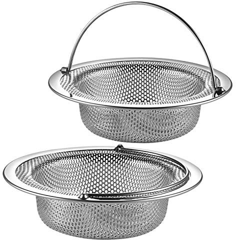 JULUJU Lot de 2 filtres d'évier de Cuisine en Acier Inoxydable 304 antirouille, poignée Pliable, 11,4 cm de diamètre