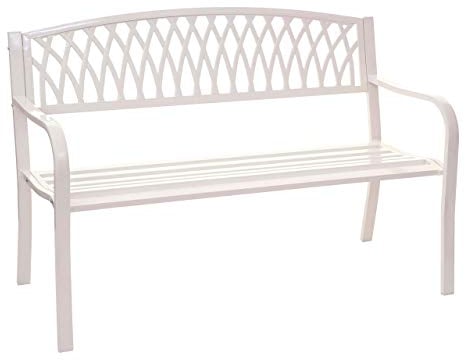 Mendler Gartenbank HWC-F45, Bank Parkbank Sitzbank, 2-Sitzer pulverbeschichteter Stahl - weiß