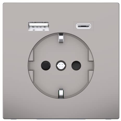 Schneider Electric Merten MEG2367-6050 Steckdose mit USB Anschluss Typ A+C System Design Nickelmetall, Schuko USB Steckdose Unterputz, Schutzkontaktsteckdose, geeignet für Smartphone, Tablet