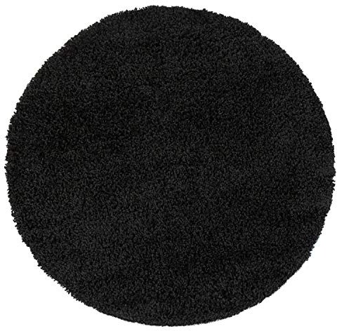 Paco Home Hochflor Teppich Wohnzimmer Rund Shaggy Langflor Weich Flauschig Modern Unifarben, Grösse:Ø 80 cm Rund, Farbe:Schwarz