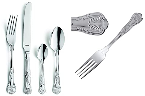 Amefa 621000WF19G24 Vintage Kings 24 Piece 6 Person Cutlery Set - Gift Boxed(Silver) & Olympia D68612X Kings Dessert Fork 184mm 18/0 Stainless Steel Cutlery Kitchen