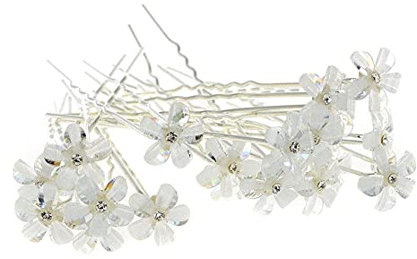 LATRAT 8pcs Wedding Bridal cheveux broches Clips, épingles à cheveux en forme de U avec fleurs en cristal, Femmes Mariage Bijoux De Mariée en Forme (blanc)
