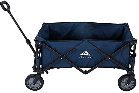 Collapsible Folding Wagon Cart Outdoor Camping Utility Garden Trolley Buggy (Navy)
