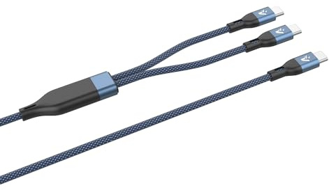 VulTech CS-NCCC12BL Cavo di ricarica Type-C to 2 Type-C in Nylon blu 1,2m 5.0A 100, PD 5A QC 3.0, Compatibile con MacBook Pro/Air, iPhone 15/Pro/Pro Max, Samsung S22 Ultra, iPad Pro/Air/Mini