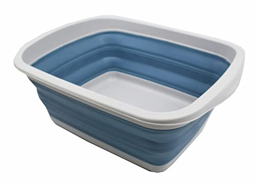 SAMMART Zusammenklappbare Wanne, 10 l, zusammenklappbar, tragbar, platzsparend, aus Kunststoff (Grau/Stahlblau)