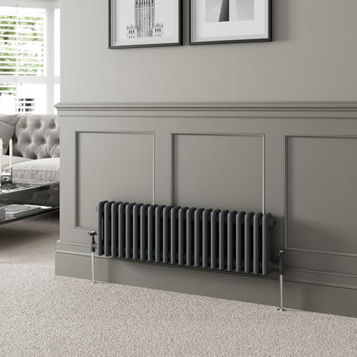 DuraTherm® 300 x 1010mm Anthracite Grey Traditional Horizontal Designer Radiator Triple Column Colosseum Cast Iron Style Central Heating Panel Radiators Rad