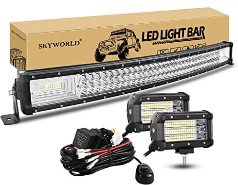 SKYWORLD 81cm 405W Gebogen LED Arbeitsscheinwerfer Bar Led Lichtleiste, 2 x 13cm 135W Auto Flutlicht Zusatzscheinwerfer Offroad Beleuchtung mit 12V kabelbaum kit für Auto LKW KFZ Traktor 4x4