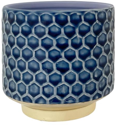 Nordring Retro Übertopf Vintage Pflanztopf für Zimmerplanzen Blumentopf Goldy S (10 cm ø), blau, Keramik