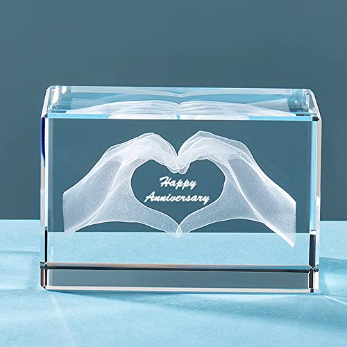 ERWEI Engraved with Happy Anniversary in Cube Crystal Glass Figurines Gifts for Her Him, Valentines Gift for Man Girl Partner Wife Husband Couple