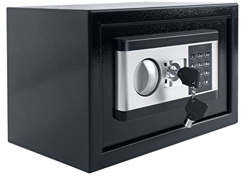 UISEBRT Elektronischer Safe Tresor Klein Möbeltresor Eisenstahl Wandsicher mit Digitaler Passwort & 2 Sicherheitsschlüssel, Wasserdicht Feuerfester Tresor für Hause Büro Hotel, Schwarz - 31x20x20cm