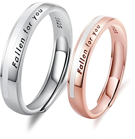 Whoiy Verlobungsringe Paar, Partnerringe Silber Ring 925 Gravur Fallen for You Bicolor Rosegold Weissgold 3mm/4mm Couple Ring für Sie und Ihn